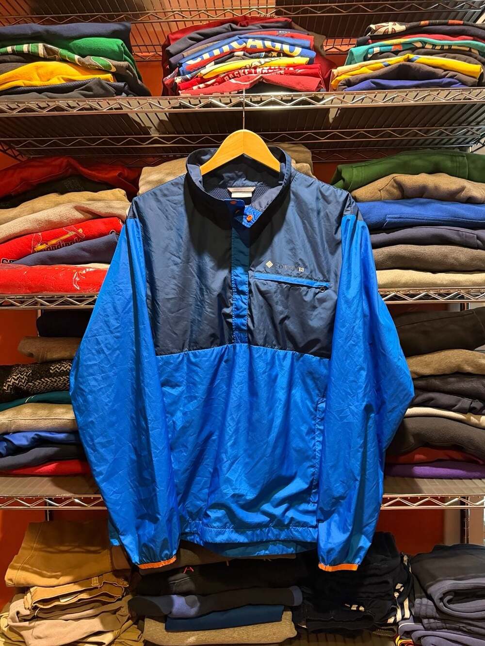 Columbia Men's Blue Colorblock Snap-Front Pullover Windbreaker Jacket L